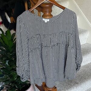 Max Studio Black and White Checkered Gingham Blouse